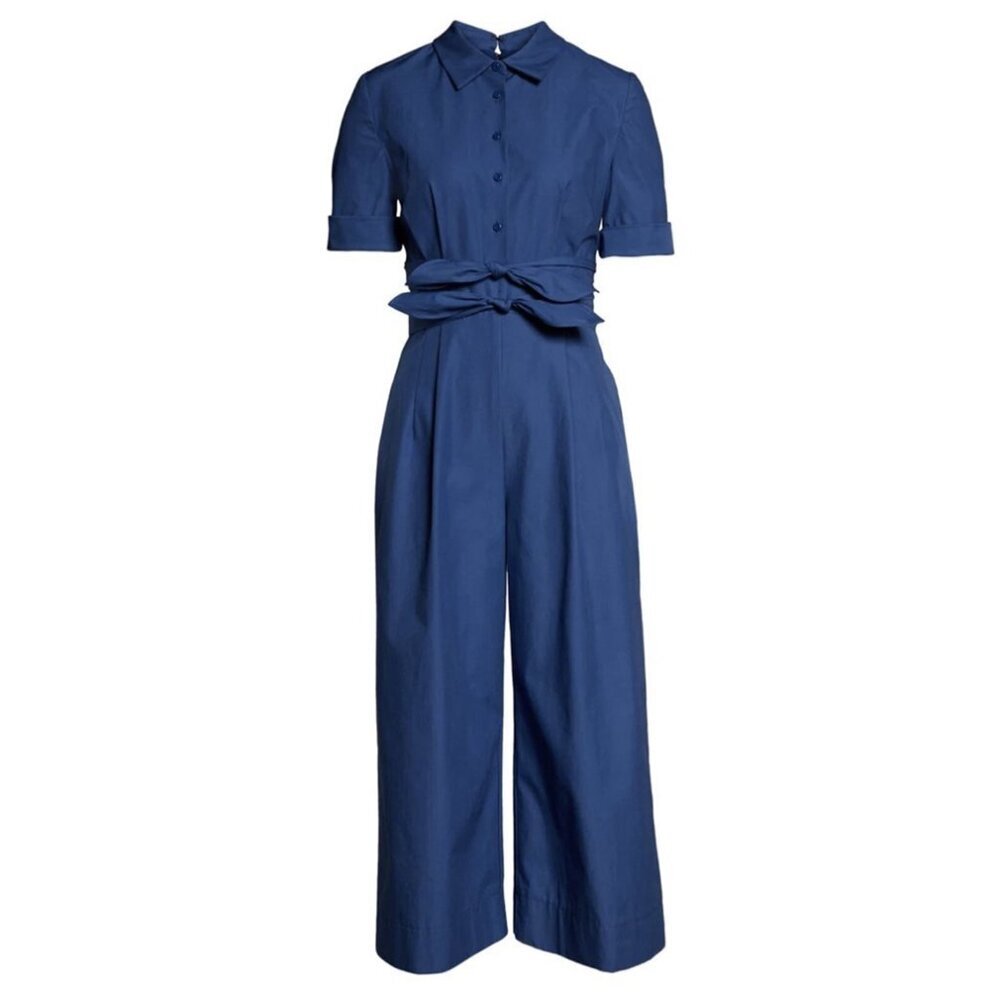 Gal Meets Glam Collection Sawyer Dual-Tie Wide-Leg Cropped Jumpsuit, Blue, 4 - Picture 12 of 12